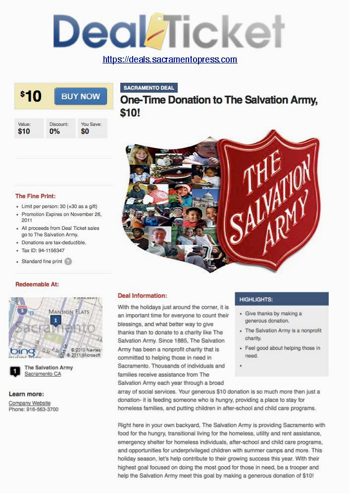 Deal Ticket - One-time donation to the Salvation Army