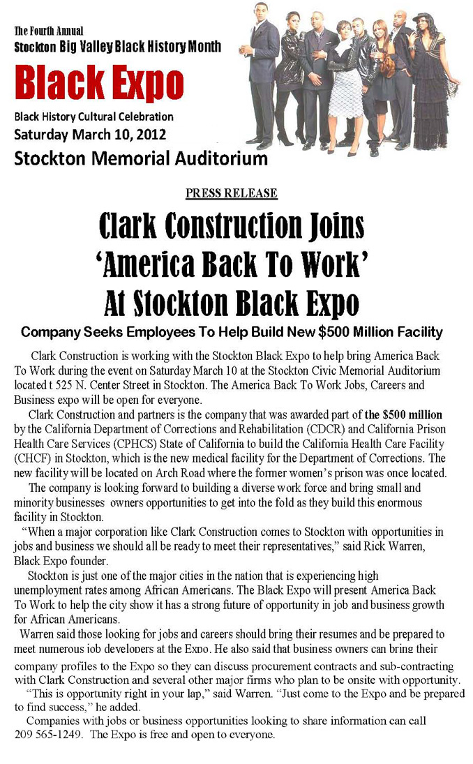 America Back To Work at the Stockton Big Valley Black Expo on Saturday, March 10