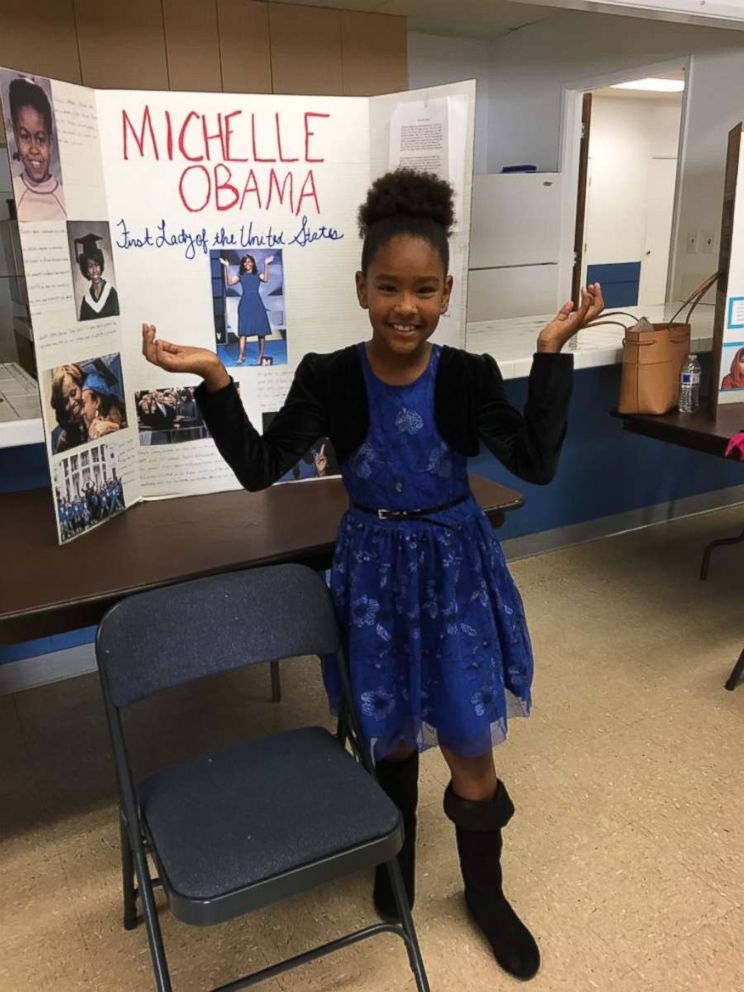 Former first lady Michelle Obama responded to this third-grader's project about her. The girl's mother tweeted the phone on Jan. 29. 2018.