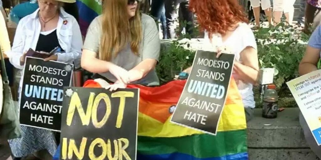 ‘Straight Pride’ Supporters Met by Counter-Protesters at Modesto Rally