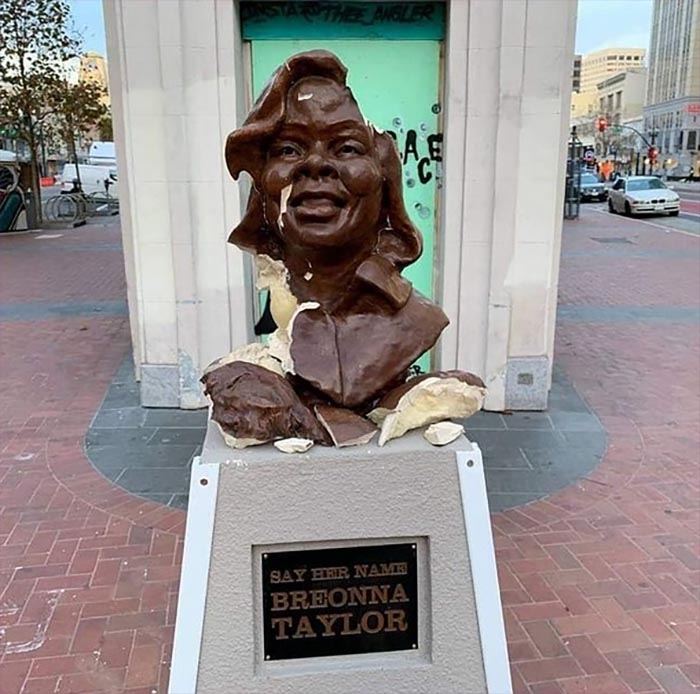 A ceramic bust of Breonna Taylor was vandalized in California. The sculptor calls it a ‘racist attack,’ vows to rebuild in bronze.
