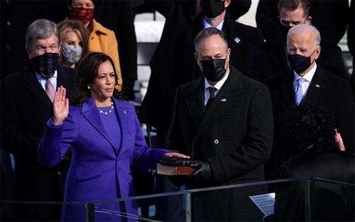 Kamala Harris is used to breaking barriers. Her swearing-in was no different.