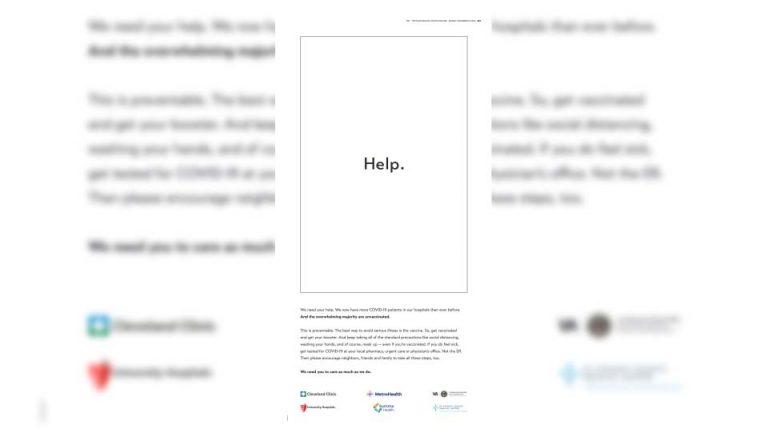 Overwhelmed Cleveland-area hospitals put ad in local paper that reads: “Help”