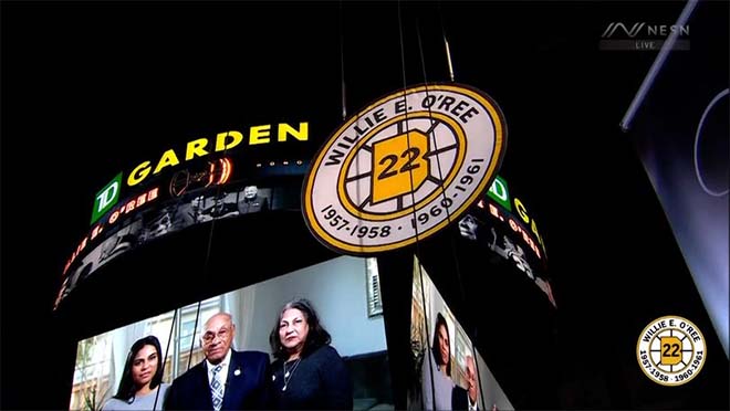 Willie O’Ree ‘overwhelmed and thrilled’ as his jersey No. 22 is finally retired by Boston Bruins