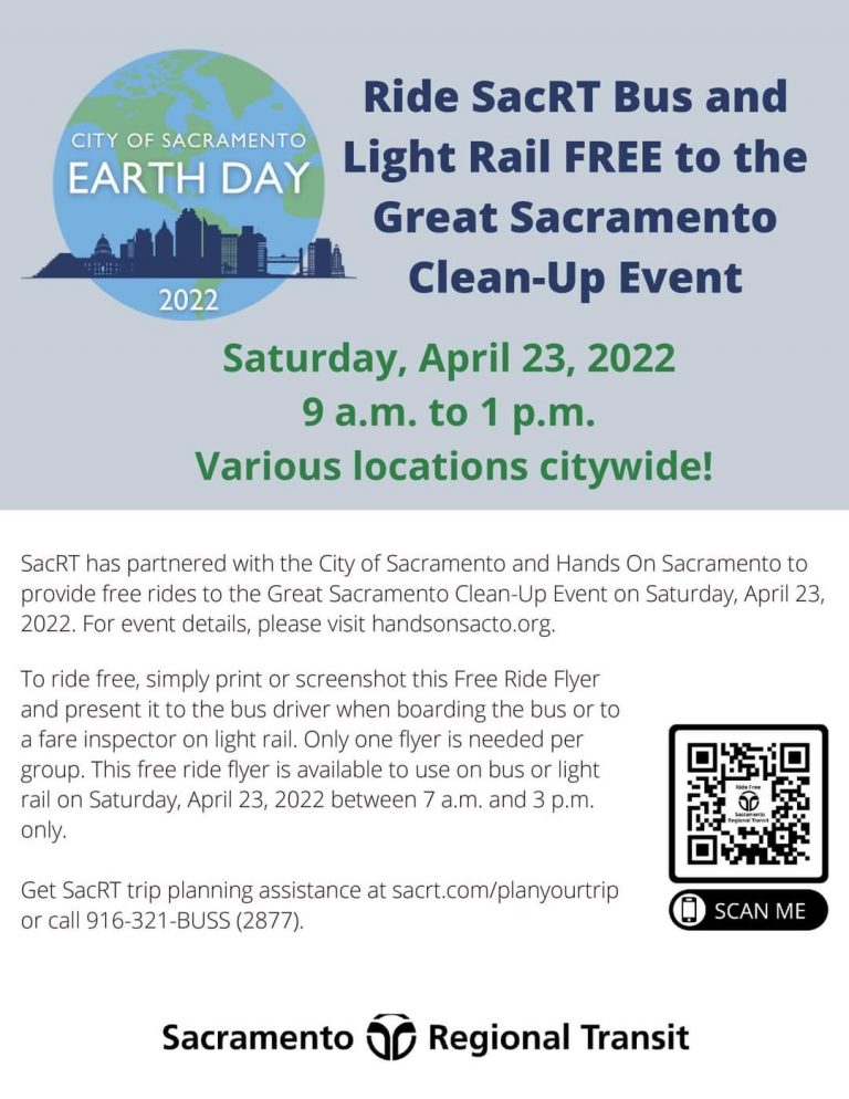City of Sacramento Earth Day — Ride SacRT Bus and Light Rail Free to the Great Sacramento Clean-Up Event