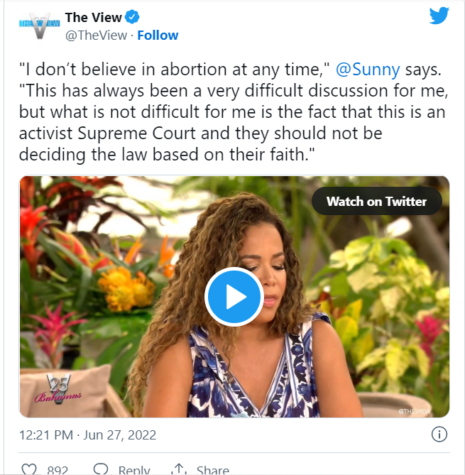 The View co-host Sunny Hostin discusses anti-abortion stance: ‘I don’t believe in any exception to it’