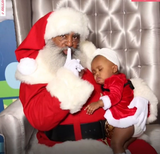 Adorable baby sleeps in Santa’s lap and the pictures are priceless