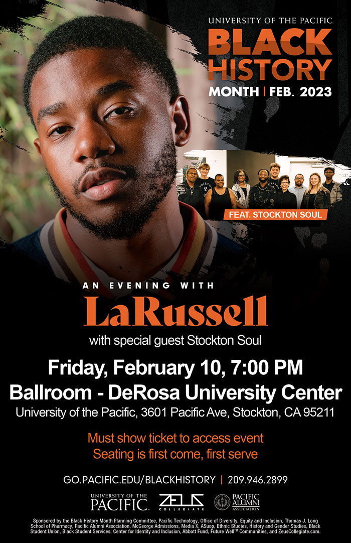 Black History Month 2023 events at Univ of Pacific with Mahmoud Abdul-Rauf and LaRussell