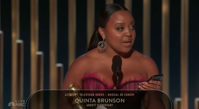 Quinta Brunson Gets Flood of Texts While Reading Golden Globes Acceptance Speech for ‘Abbott Elementary’ Win